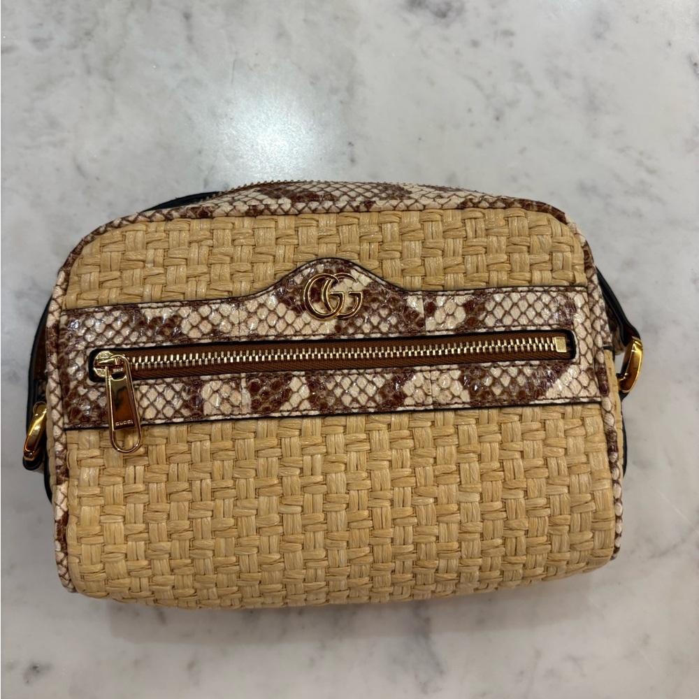 Gucci Ophidia Crossbody Bag White/Sand Woven Raffia & Snakeskin - Picture 8 of 10